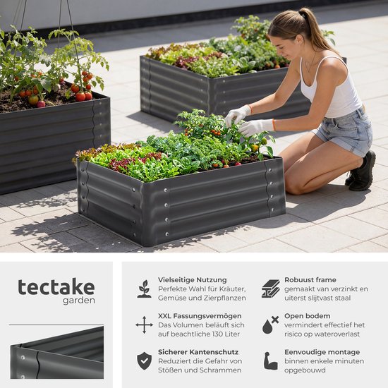 tectake® Verhoogde Plantenbak - 80 x 60 x 30 cm - 130 L - Plantenbakken voor Buiten - Kweekbak - Moestuinbak - Verzinkt Staal - Open Bodem - Kruidentuin - Tuinbak - Ergonomisch