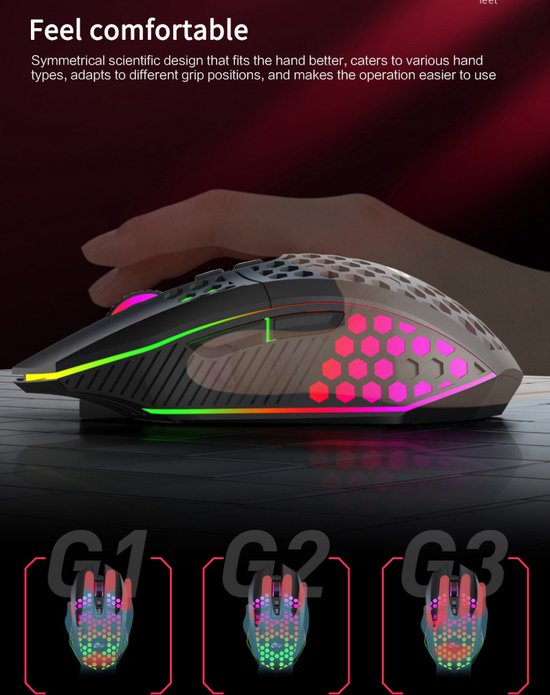 HXSJ T500 Gaming Muis - Ultra licht - RGB Verlichting - Licht zwart