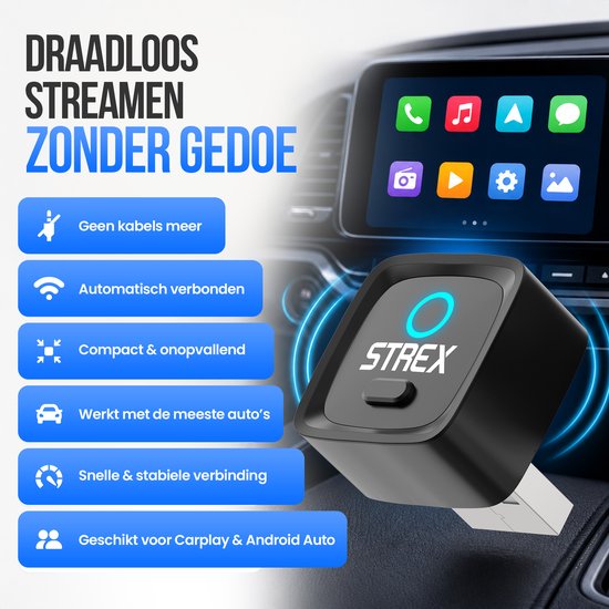 Strex Draadloze Adapter Geschikt voor Apple CarPlay & Android Auto - Wireless Dongle - USB-A en USB-C - Plug and Play