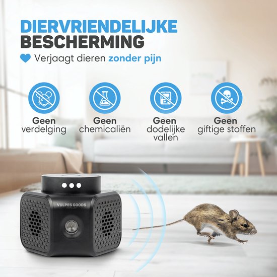 Vulpes Goods® Verjager - Muizenverjager - Ultrasone Verjager - Ongedierte Verjager Voor Binnen - Rattenverjager - Muizen Bestrijding - 360 graden & 4 modi - Pest Repeller - PRO Zwart