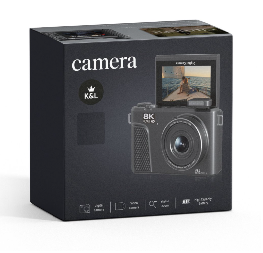 K&L 8K Digitale Camera Zonder 128GB SD-kaart - 88 MP - 18x Zoom - WiFi - 3,0" UHD - Vlogcamera