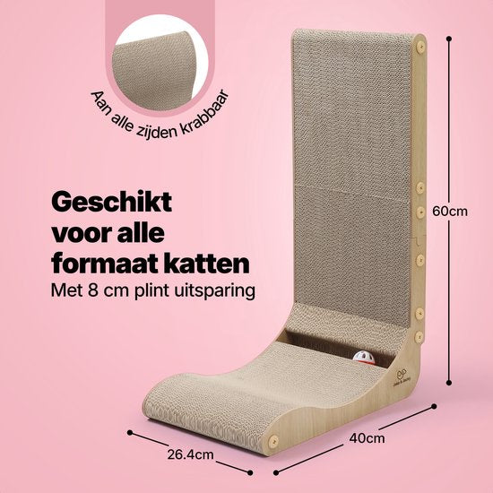 Jake en Jacky Krabkarton voor Katten met Speelballetje - Krabpaal Karton - Krabplank - Krabmand - Krabmeubel - Kartonnen Krabmat - Kattenmand - Kattenbed - 60x26,4x40 cm