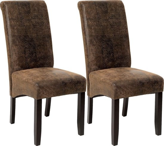 tectake® - Eetkamerstoelen - 2 stuks - suede lederlook bruin - 401596