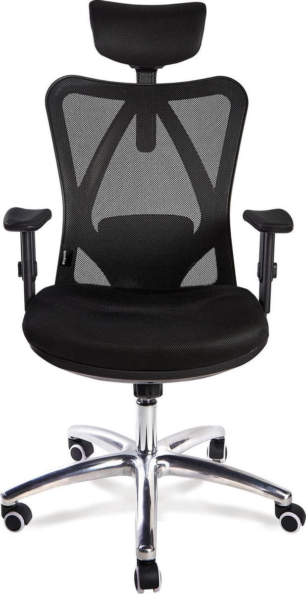 LifeGoods Ergonomische Bureaustoel - Office Chair - Volwassenen - Verstelbaar - Hoofdsteun - Zwart/Chroom