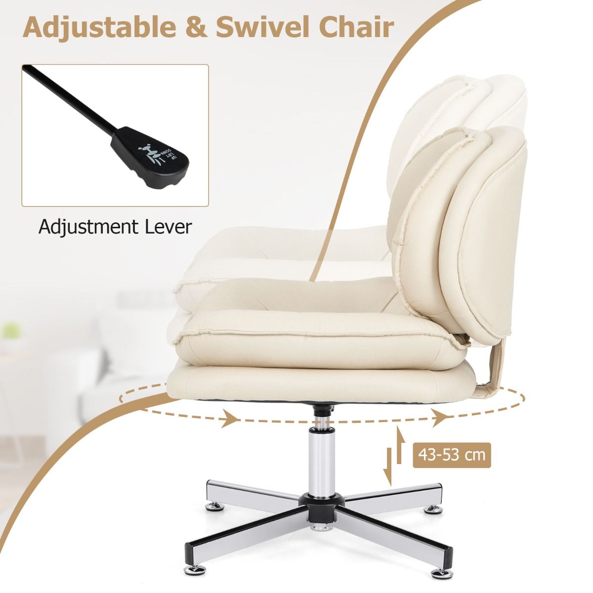 Coast Bureaustoel - ergonomische draaistoel - dubbel gewatteerde rug en zitting - beige