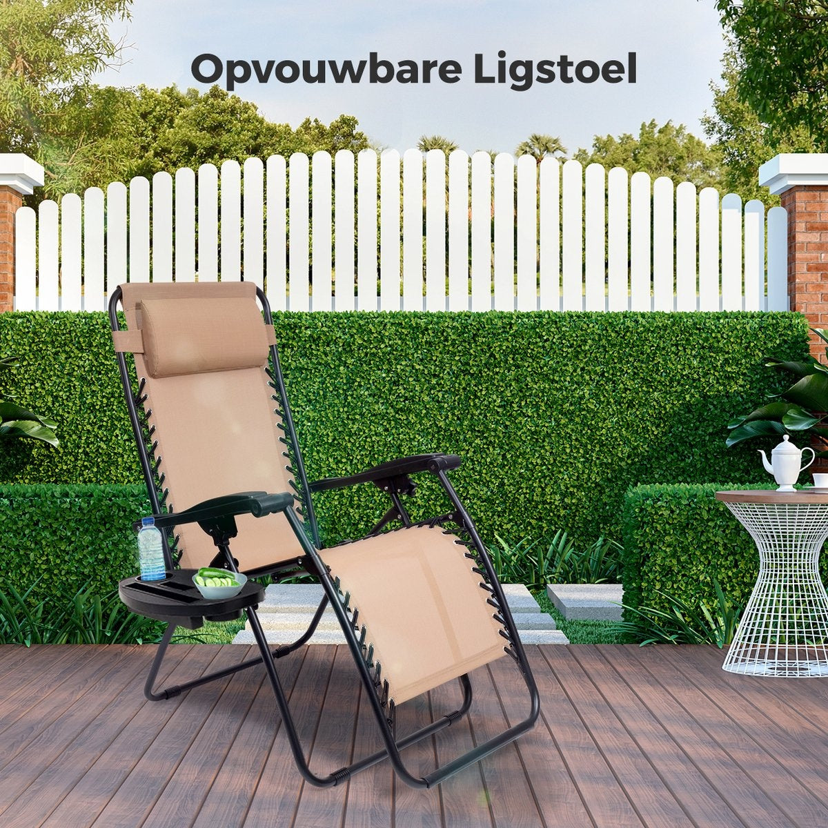 LifeGoods Opvouwbare Tuinstoelen - 30°-90° Verstelbaar - Metaal - Beige