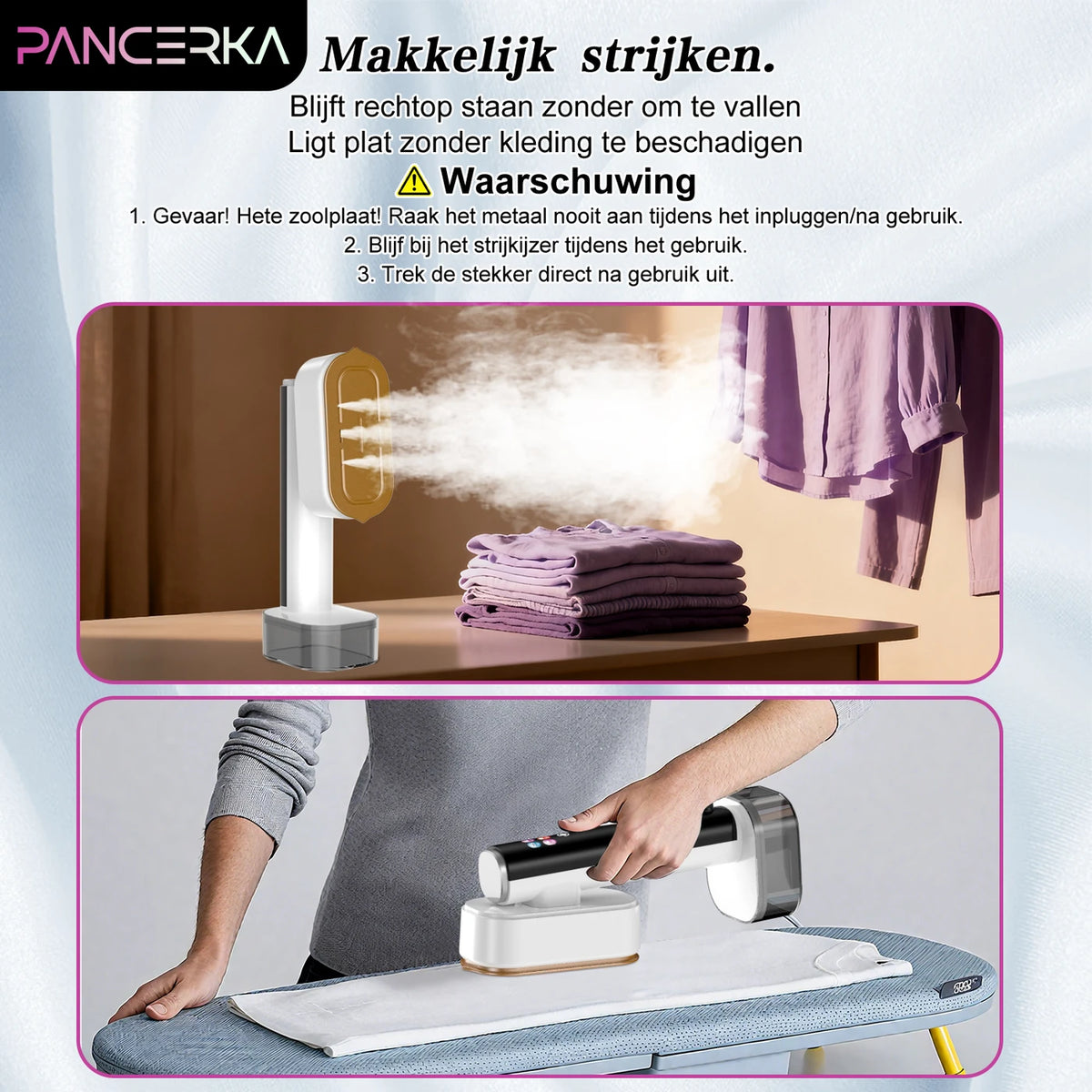 Pancerka 2-in-1 Kledingstomer en Strijkijzer - Klaar in 18 Seconden - 5 Standen met Digitaal Display - Zwart/Wit