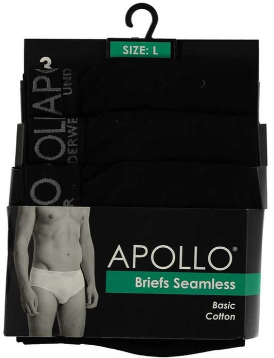 Apollo Ondergoed Seamless Heren Katoen Zwart 3 Stuks Maat M
