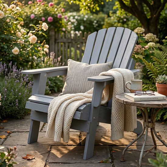 AXI Rosalie Adirondack Stoel Grijs – Houten loungestoel met armleuningen – Opklapbaar - Hoge rugleuning - Tuinstoel – 75,5 x 86,5 x 85 cm – FSC 100% Hemlockhout