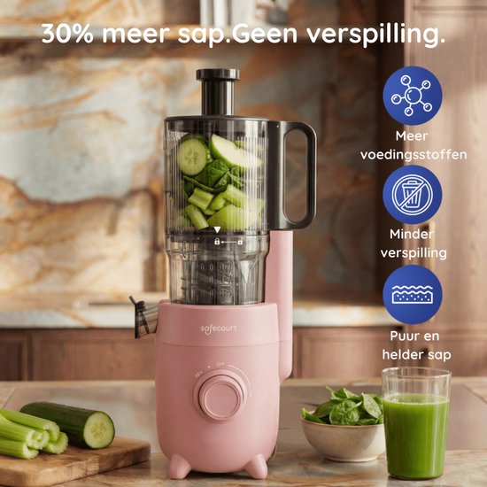 Safecourt Kitchen Slow Juicer - krachtige motor [Pre-cutter & Cold-press technologie] - eenvoudige reiniging - BPA-vrij - sapcentrifuge Roze