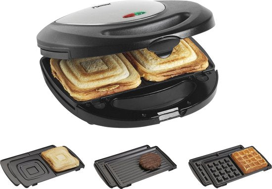 Bestron Tosti apparaat - ASM8010 - 760W - 3-in-1 Tosti's, wafels en grillen - Anti aanbaklaag - Grijs - 5 jaar garantie