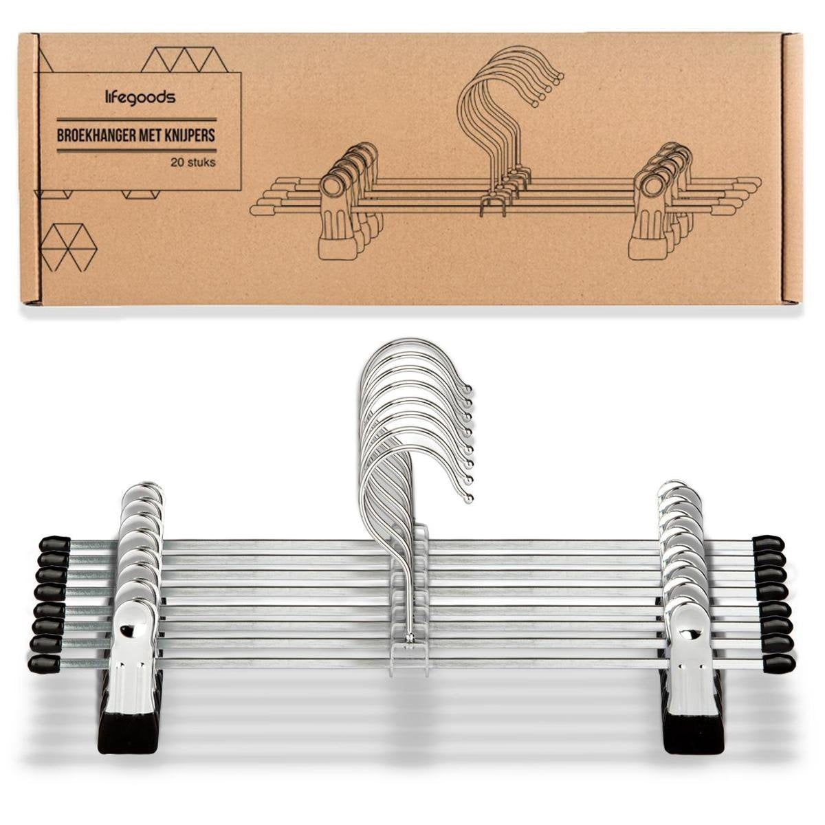 LifeGoods Broekhangers met Verstelbare Antislip Knijpers - Stevige Kleding Hanger met Klemmen - Kleerhanger voor Dames/Heren/Kind/Baby - Broek en Rok Houder - Metaal
