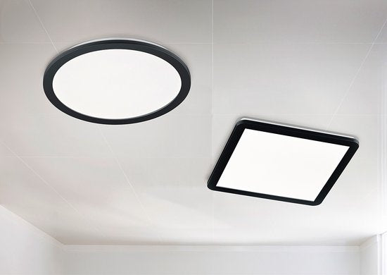 Trio leuchten - LED Plafondlamp - 22W - Warm Wit 3000K - Spatwaterdicht IP44 - Dimbaar - Vierkant - Zwart - Kunststof
