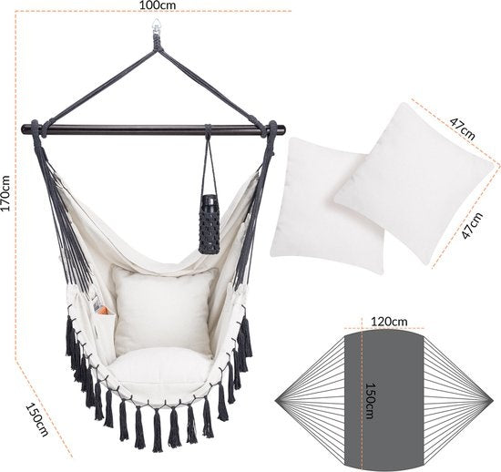 Detex Hangstoel Bohemian – Incl. Fleshouder 2 Kussens XL - Crème