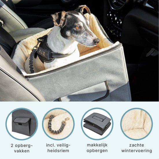 Jake and Jacky Autostoel Hond - Oxford & Polyester - Wasbaar - Max. 7kg - 41.5 x 39 x 32cm - Grijs