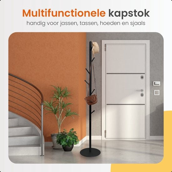 Goliving Kapstok Staand - Metaal - 35X35X175 cm - Zwart