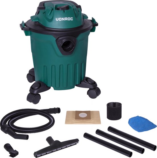 VONROC Compacte nat- en droogzuiger / stofzuiger - 1000W – Blaasfunctie – 12L tank - 5m stroomkabel
