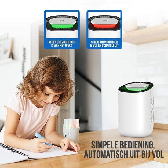 Strex Luchtontvochtiger – Stil & Compact – 600 ml/dag – Voor Huis, Slaapkamer & Kantoor - Wit