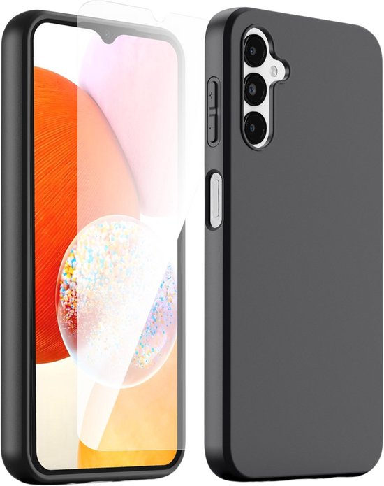 Podec Hoesje Geschikt voor Samsung Galaxy A14 Zwart Telefoonhoesje - Anti-Shock Case Cover met 1x Screenprotector