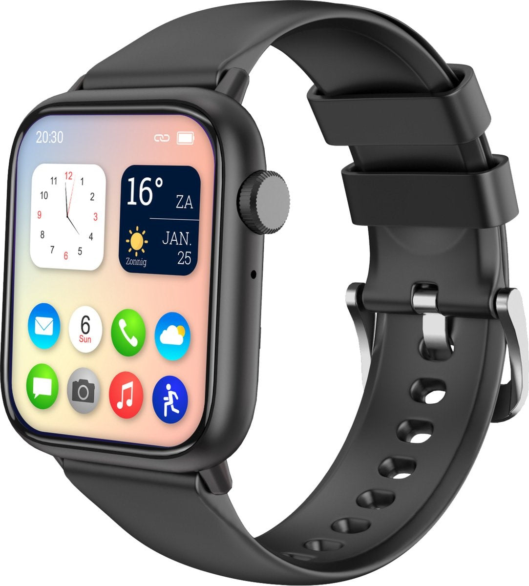 Nuvance - Smartwatch Heren & Dames met Bluetooth - 45mm - Geschikt voor alle Smartphones - Stappenteller en Hartslagmeter - Waterdicht - Zwart