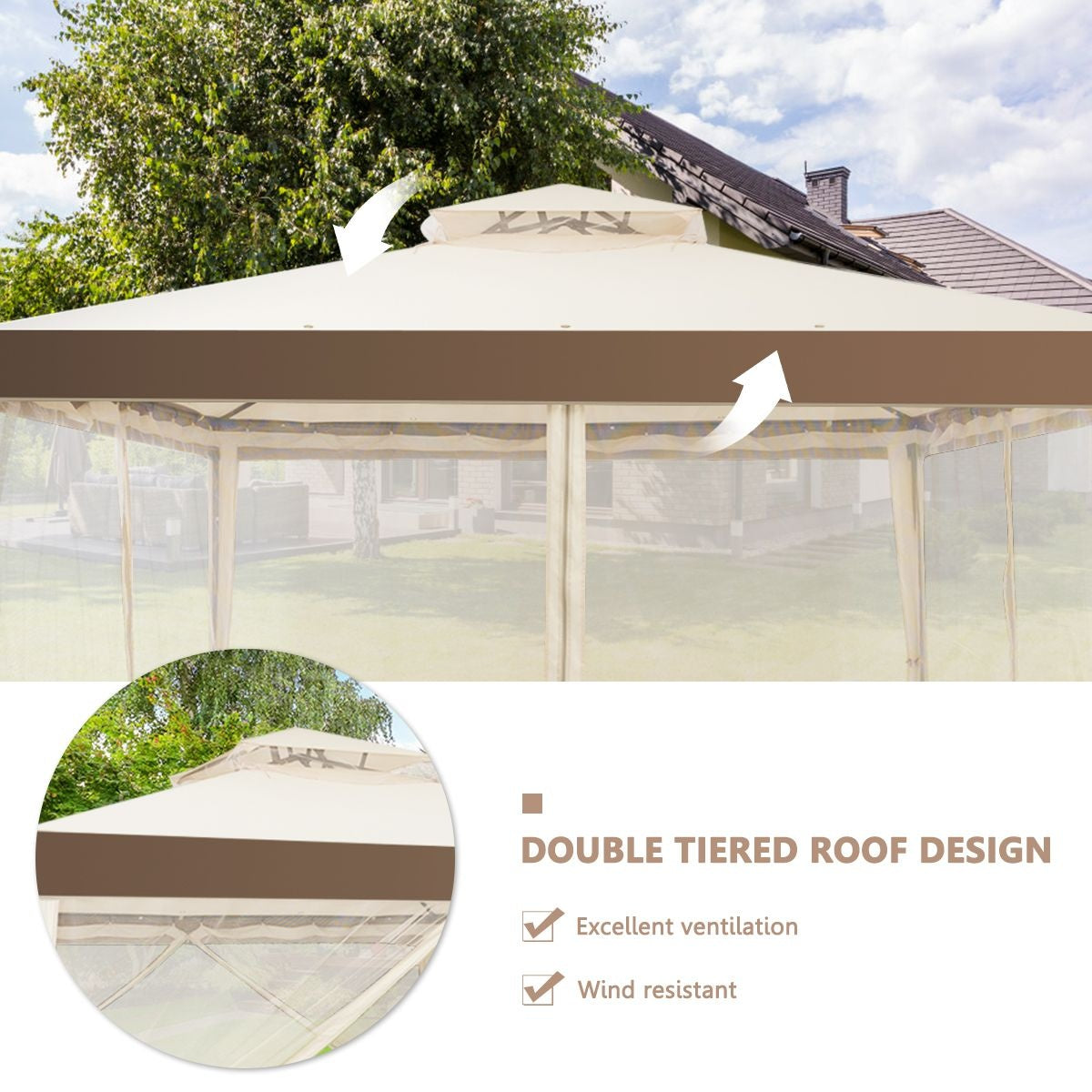 Coast Partytent - Paviljoen - 4 Zijwanden - Waterdicht - 300 x 300 x 265 cm - Beige