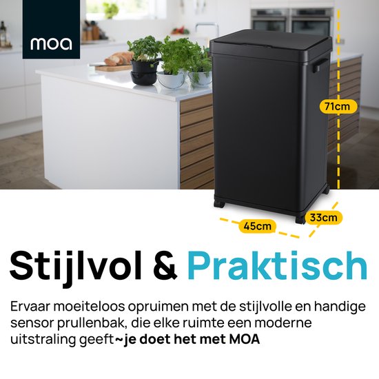 MOA Prullenbak – Sensor – 68 liter – 33 x 45 x 72 cm – Zwart