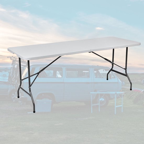 BRASQ Inklapbare Vouwtafel Wit - 180x70x74cm- Campingtafel - Klaptafel - Weerbestendig - Tafel met draaghandvat