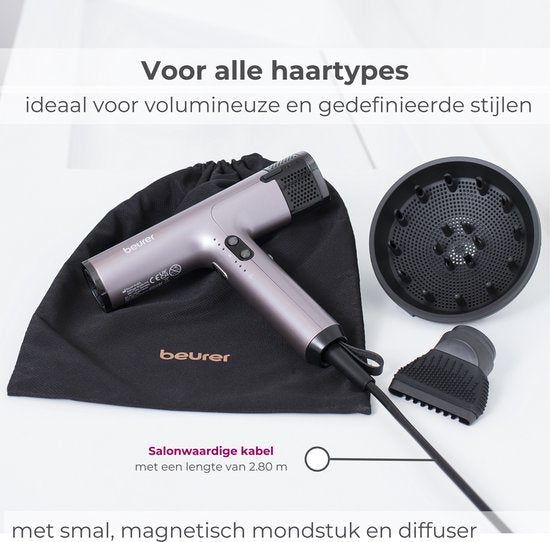 Beurer HC 100 Excellence Föhn - Met Diffuser - Droogt tot 20 % Sneller - Ultra Licht & Stil- Ionen technologie - 3 jaar garantie