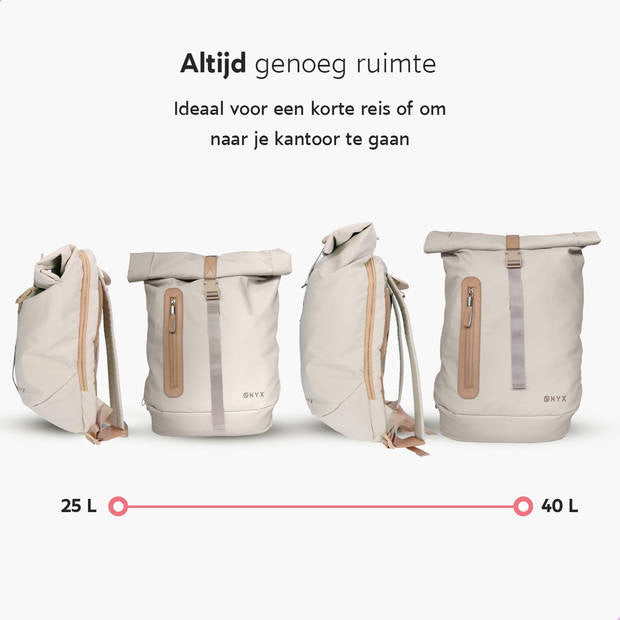 ONYX Rolltop Rugzak 25 tot 40L - Met Laptopvak - Verstelbare Rugtas - Reistas - Waterbestendig en Duurzaam - Sand