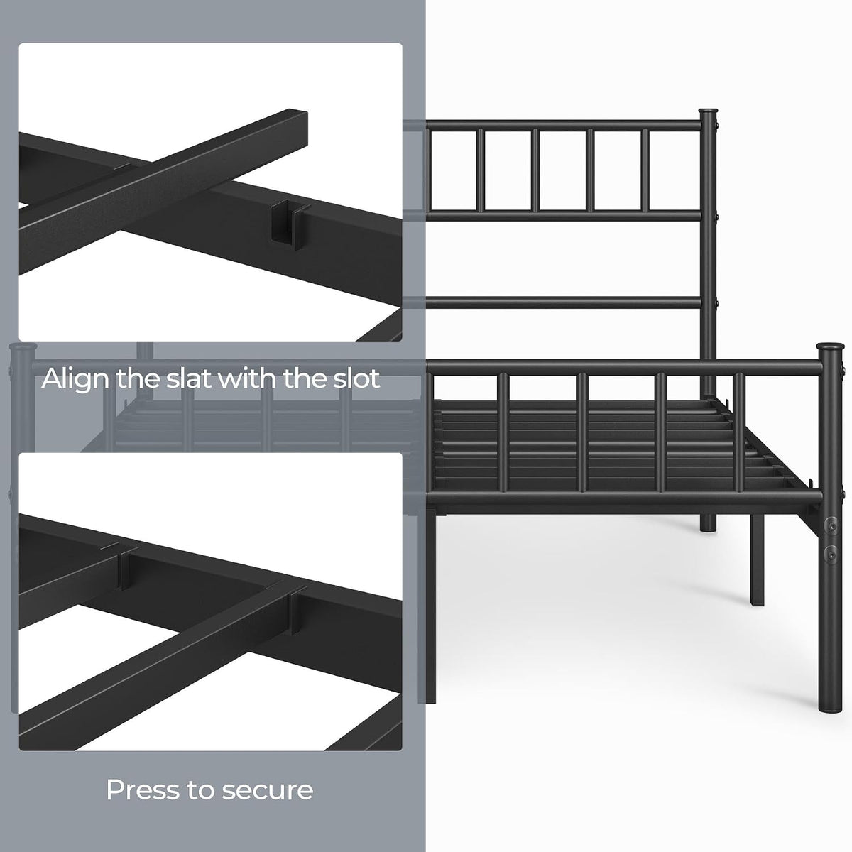 Yaheetech Bedframe 4ft6 - 500 kg - Met Hoofdbord - 32 cm Onderbedopslag - Zwart