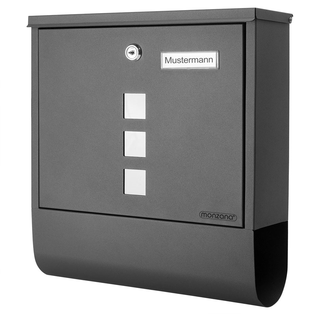 Monzana Design Brievenbus RVS – Krantenvak & 2 Sleutels - Antraciet
