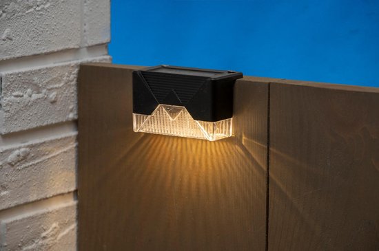 Grundig Solar Tuinverlichting 4 Stuks - Solar Lamp voor Terras en Schutting Verlichting - Warm Wit Sfeerlicht - Tuin Verlichting Incl. Montagemateriaal - 6-8 Uur Batterijduur - Zwart