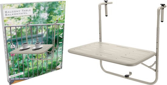 Pro Garden Balkon tafel - metaal - mat beige - 60 x 43 cm - Inklapbaar - Hoogte verstelbaar