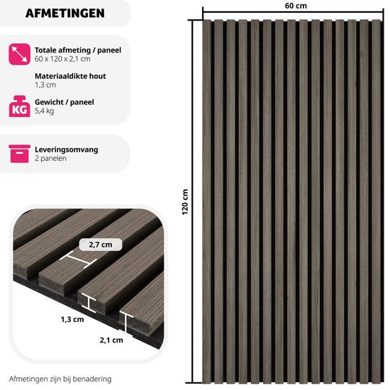 Tectake Akoestische panelen Sonic Wall - 2 stuks - Ebbenhout - 120x60x2,1cm
