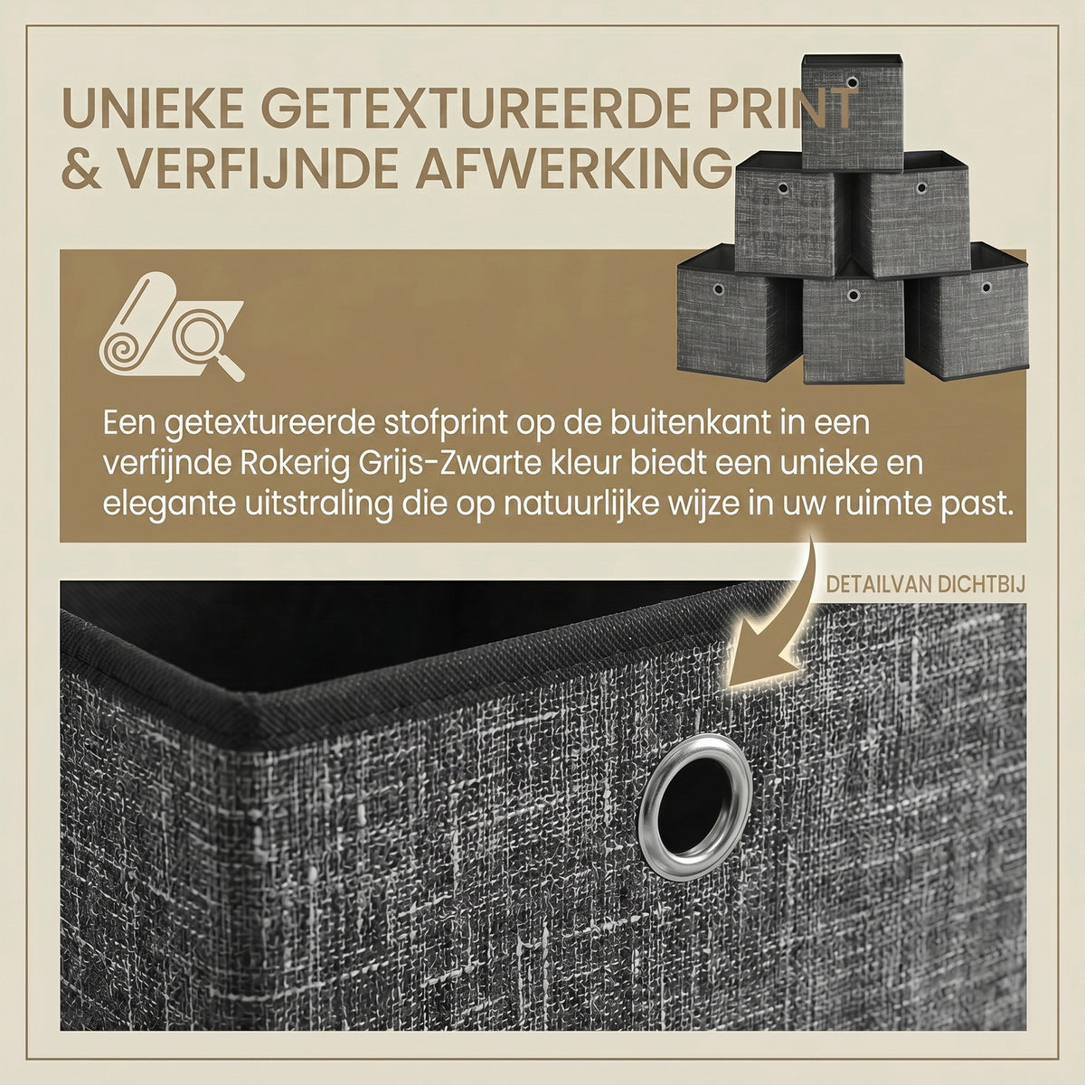 JOYFURNOS kubusopbergers, opvouwbare stoffen opbergboxen met handgrepen, set van 6, voor planken, kleding, zwart