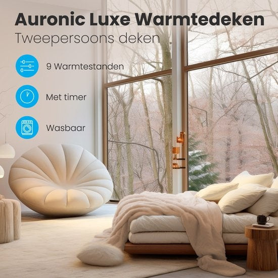 Auronic Elektrische Deken - Warmtedeken - 9 Warmtestanden - 2 Persoons - 200x150 - Lichtbruin