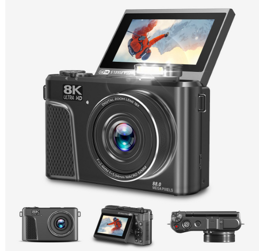 K&L 8K Digitale Camera Zonder 128GB SD-kaart - 88 MP - 18x Zoom - WiFi - 3,0" UHD - Vlogcamera