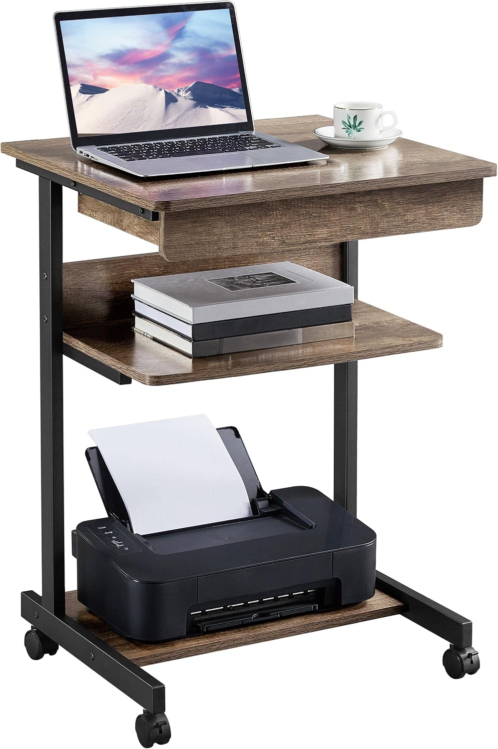Yaheetech Roltafel met Lade en 4 Opbergplanken – 56 x 51 x 79,5 cm – Taupe