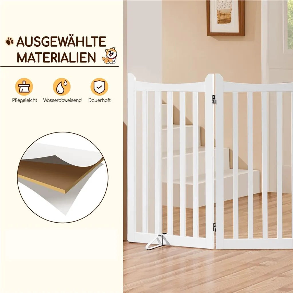 Yaheetech Hondenhekje 151,5 × 90,5 cm – Wit Hout – Opvouwbaar Veiligheidshek met 3 Panelen en 2 Steunvoeten