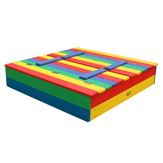 AXI Ella Houten Zandbak in Regenboog kleuren - Met Zitbankjes en Deksel - FSC hout - 100x95x20cm - Zandbak voor kinderen