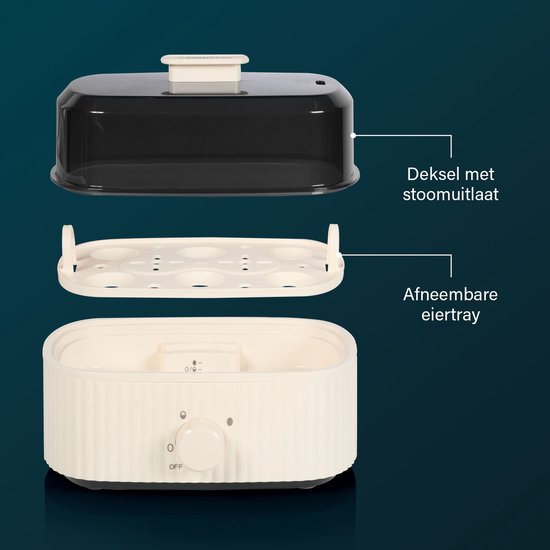 Princess Eierkoker Wave 262047 - 6 eieren - 300 W - Retro - Zwart - Beige