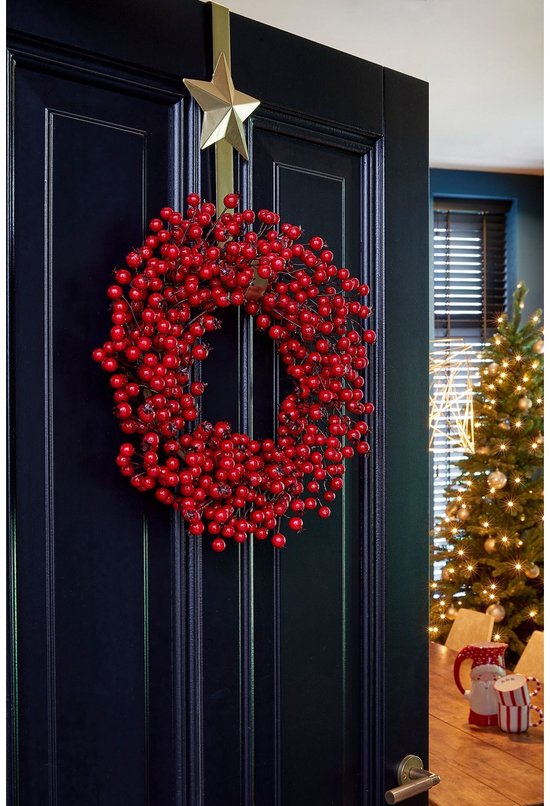 Mica Decorations Kerstversiering met Rode Besjes - Kerstkrans voor de Kerstsfeer in Huis - Ø50 cm van Foam Materiaal - Deurkrans voor Binnenshuis in de Kerstperiode - Rood
