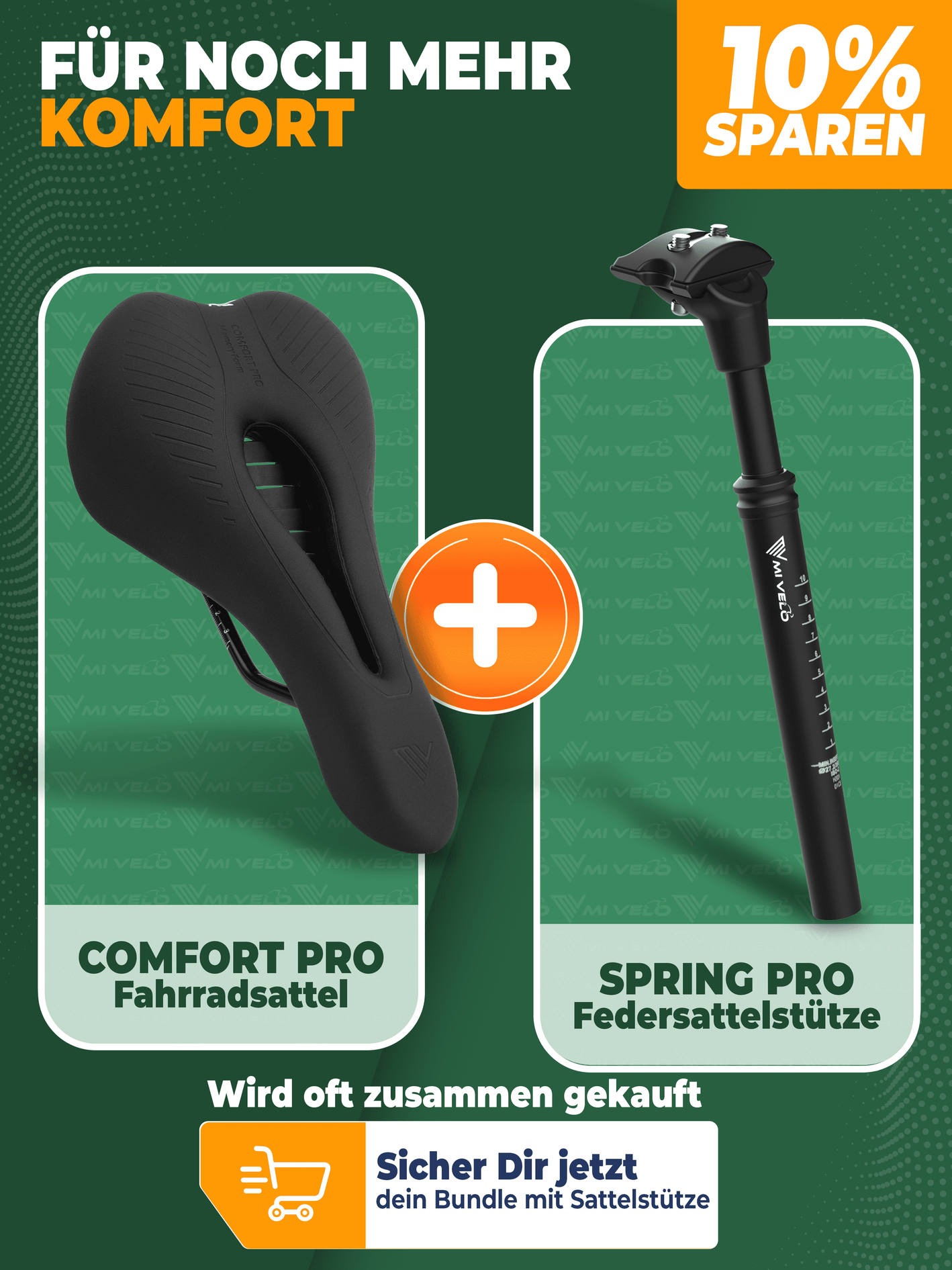 MIVELO Comfort Pro MTB Fietszadel – Ergonomisch – Memory Foam – Waterdicht – 28 x 14 cm – Zwart