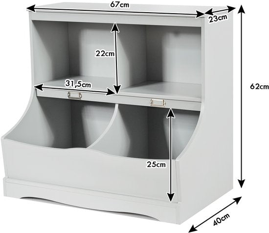 COSTWAY Kinderrek, speelgoedrek met 4 vakken, boekenrek voor kinderen, opbergrek, speelgoedorganizer voor kinderkamer en speelkamer, 67 x 40 x 62 cm, grijs