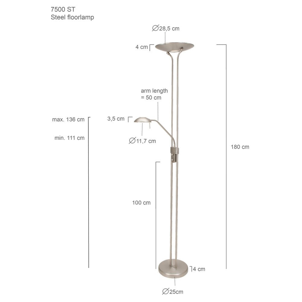 Steinhauer olet - Vloerlamp - 1 lichts - H 1800 mm - Staal