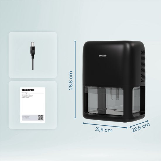Auronic Luchtontvochtiger Mini - Geschikt voor Woonkamer, Kantoor, Slaapkamer, Babykamer en Meer - Stil - Zwart