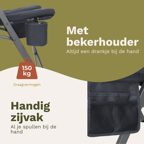TRVLMORE Campingstoelen Luxe - Opvouwbaar - 2-Pack - 150KG Draagvermogen - Incl. Draagtas - Klapstoel - Kampeerstoel - Vouwstoel - Grijs
