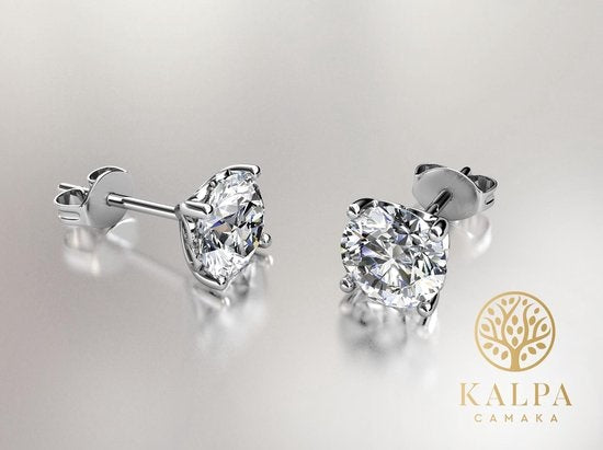 Yolora Dames Oorbellen - Ronde Kalpa Camaka Kristallen - Zilverkleurig - 18K Witgoud Verguld - Vrouwen Oorknoppen Zilver - Oorknopjes - Sieraden - Luxe Giftbox - Geschenkdoos - Cadeau doos - Exclusieve Geschenkverpakking - Mooie Cadeauverpakking