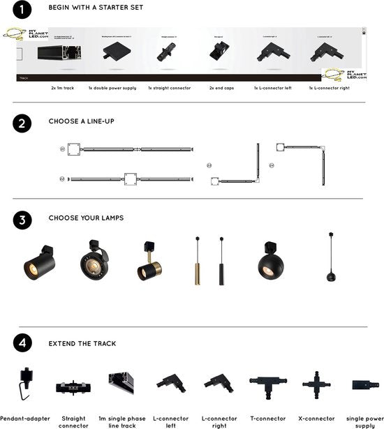 Lucide TRACK Starterset - 1-fase Railsysteem / Railverlichting - 2 meter - Wit