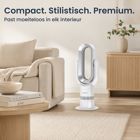 Aironex Swing Bladloze Ventilator met Verwarming – Ventilatorkachel – 2-in-1 Koelen & Verwarmen – 10 Standen – 71° Oscillatie – Afstandsbediening – Wit